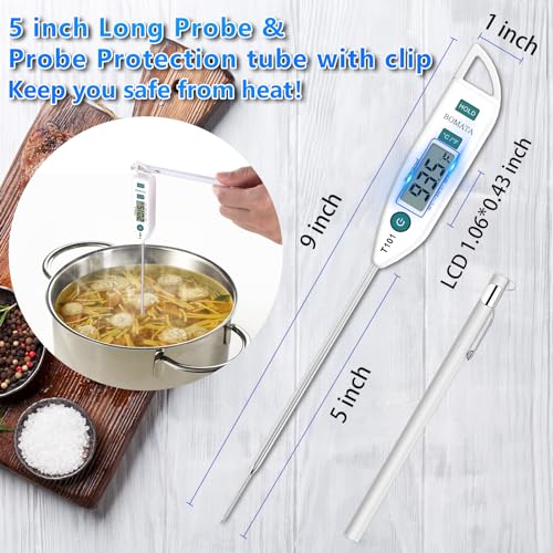 BOMATA Waterproof IPX7 Thermometer for Water, Liquid, Candle and Cooking. Instant Read Food Thermometer with Long Probe for Cooking, Meat, BBQ! T101 White - color: White