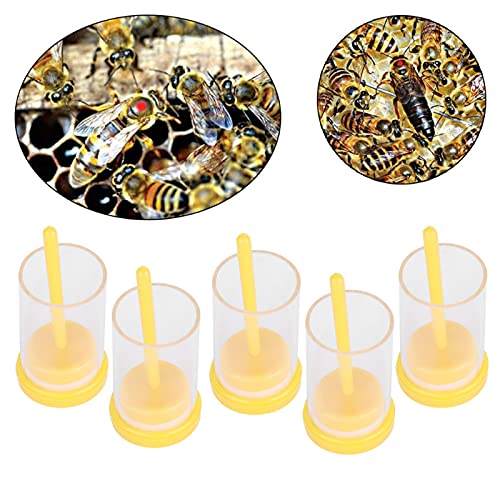 5Pcs Queen Bee Marking Cage, Marking Bottle with Long Plunger Bee Marking Kit, 3.7X1.4in Plastic Handed Queen Bee Catcher Clip Holderaccessory for Identification