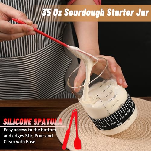 Xileanalee Pro Sourdough Starter Jar Kit- 35 Oz Large Sourdough Starter Glass Jar with Date Marked Feeding Band,Thermometer,Spatula,Cloth Cover& Lid for Sour Dough Bread Loaf - size: 1 Pcs