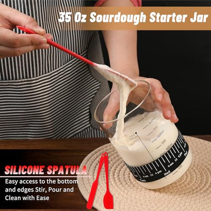 Xileanalee Pro Sourdough Starter Jar Kit 2 Packs-35 Oz Sourdough Bread Starter Jar Kit with Date Marked Feeding Band,Thermometer,Spatula,Cloth Cover& Lid for Sour Dough Bread Loaf (2 Pcs) - size: 2 Pcs