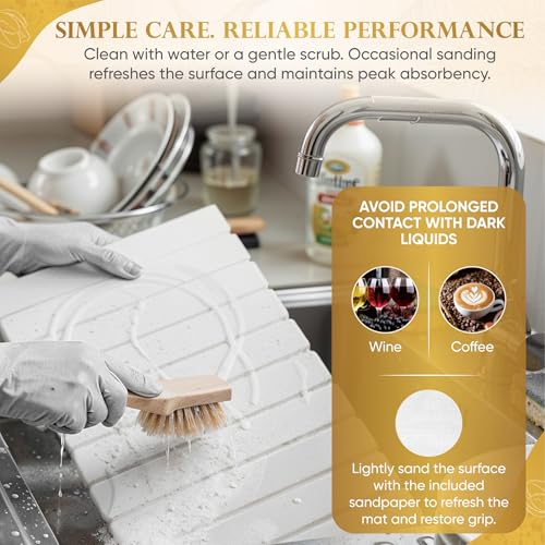 Upgraded Micro Groove Stone Dish Drying Mat for Kitchen Counter, White 24"(L)x16"(W) Large Kitchen Drying Mat, Diatomaceous Earth Stone Mat, Collapsible Dish Drying Mat