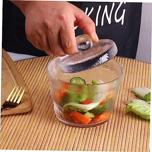 Healifty Japanese Style Round Glass Pickle Jar with Weighted Press Airtight Sealed Container for Kimchi and Pickled Vegetables Household Kitchen Storage Tank