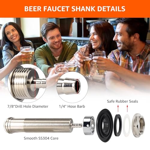 4-1/8" Shank Leak-Free Stainless Steel Core Beer Faucet 1/4" Barb Draft Beer Faucet Beer Shank Chrome Plated Tap for Homebrew Kegerator Parts - size: 4" Shank