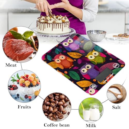 Food Scale Kitchen Scale for Baking Cooking Digital Food Weighing Measuring Scale Small Waterproof Electric Food Scale Black Owl and Leaves - color: Black Owl and Leaves