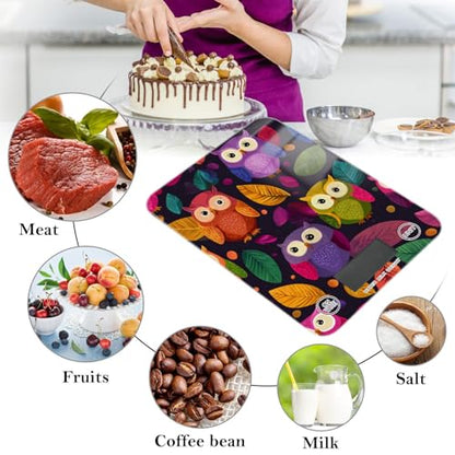 Food Scale Kitchen Scale for Baking Cooking Digital Food Weighing Measuring Scale Small Waterproof Electric Food Scale Black Owl and Leaves - color: Black Owl and Leaves