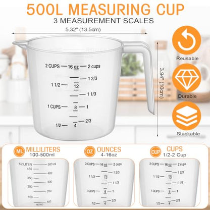 Kanayu 36 Pcs Plastic Measuring Cup Clear Measuring Mug with Spout and Handle Grip Capacity Clear Graduated Pitcher for Kitchen Flour Water Liquids (Black,16 Oz, 2 Cups) - color: Black, size: 16 Oz, 2 Cups
