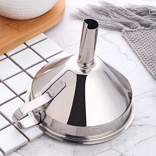 Stainless Steel Wide Mouth Funnels with Detachable Strainer, 5-inch Funnel for Filling Small Bottles and Jars, Cooking Oil and Transmission Liquid and Powder, Food Grade Metal Kitchen Funnels Silver - color: Silver