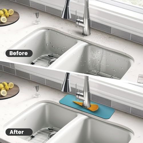 Sink Faucet Mat Cheese Kitchen Splash Guard Absorbent Bathroom Sink Mat Around Faucet 15" x 5.5" Drying Mats Stone Draining Mat
