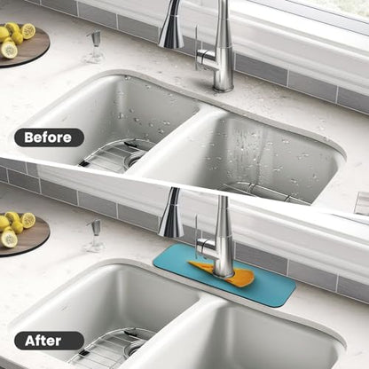 Sink Faucet Mat Cheese Kitchen Splash Guard Absorbent Bathroom Sink Mat Around Faucet 15" x 5.5" Drying Mats Stone Draining Mat