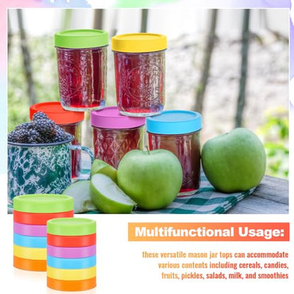 Teenyyou 12 Pcs Mason Jars 6 Wide and 6 Regular Mouth Lids Mason Jar Lids Thickened Leak Proof Lid for 86mm, 70mm Wide and Regular Mouth, Reusable Canning Jar Caps(Red Orange Yellow Green Blue Purple) - color: Red ,Orange ,Yellow, Green, Blue, Purple, siz