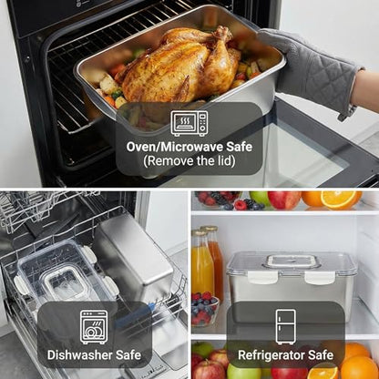 Extra Large 304 Stainless Steel Food Storage Containers with Airtight Lids – 7L/240oz Meal Prep Container for Roasting Turkey,Bread, Fruits – Oven Safe, BPA‑Free, Dishwasher Safe - size: 7000ml Only