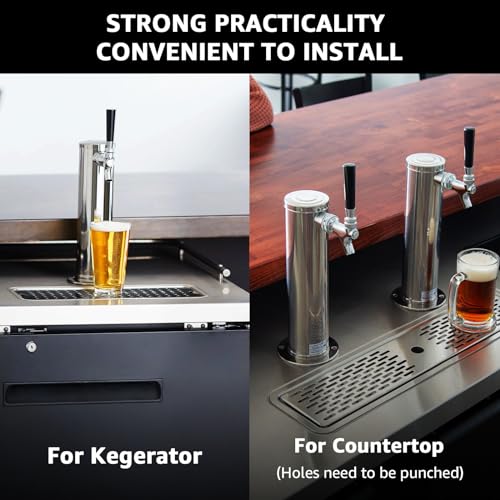Kegerator Tower Single Tap Beer Tower Dispenser, Draft Beer Tap Tower Kegerator Parts, Upgraded 3" Flange Keg Tower with Pre-Assembled Tubing & Self-Closing Brass Beer Faucet Stainless Core