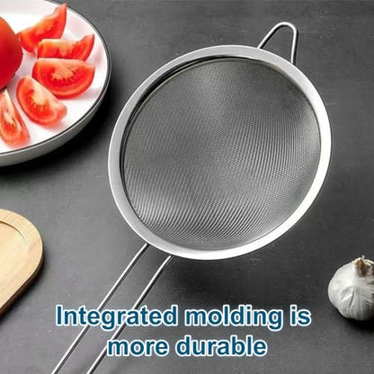 3Pcs Stainless Steel Fine Mesh Strainer Set (Small/Medium/Large) – Metal Sieve Sifter with Handle, Ideal for Rice/Juice/Quinoa/Flour, Kitchen Baking & Straining Tools