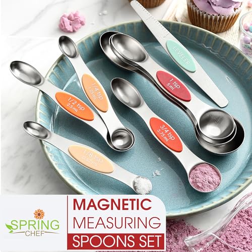 Spring Chef Stainless Steel Metal Magnetic Measuring Spoons Set of 8 with Leveler, Heavy Duty Nesting Teaspoon & Tablespoon Measuring Spoons, Kitchen Gadgets for Baking & Cooking - Desert Sunset - color: Desert Sunset, size: 1-Pack