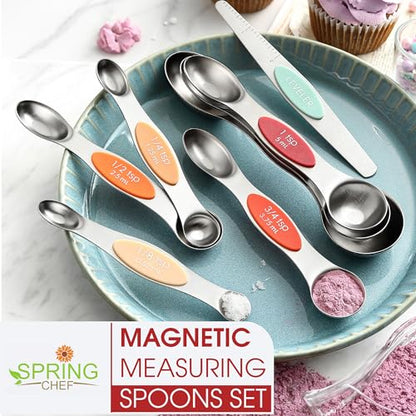 Spring Chef Stainless Steel Metal Magnetic Measuring Spoons Set of 8 with Leveler, Heavy Duty Nesting Teaspoon & Tablespoon Measuring Spoons, Kitchen Gadgets for Baking & Cooking - Desert Sunset - color: Desert Sunset, size: 1-Pack