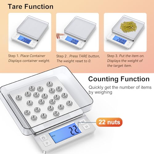BOMATA 0.01g Small Digital Gram Scale, USB Rechargeable, Upgraded 1kg Jewelry Scale with Larger Display and Hold Function, High Precision, Grams and oz for Herb, Coin, Powder, Gold, Yeast, Kitchen - size: 0.01g/1kg Silver