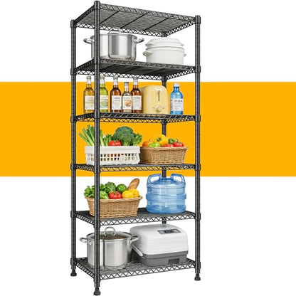 REIBII 6-Storage Shelves Metal Shelving Units and Storage Shelves, 72.2’’H Wire Shelving Garage Adjustable, Garage Storage Save Space, Heavy Duty Shelving for Pantry Kitchen, 24.3’’W X18’’D X72.2’’H - size: 【6 Tier】72"H X 24"W X 18"D