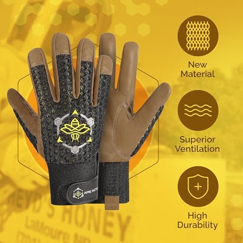 Professional Beekeeping Gloves, Premium 5mm Goatskin w/Patented Ventilation & Dexterity - Beekeeping Supplies - color: Black, size: XX-Large