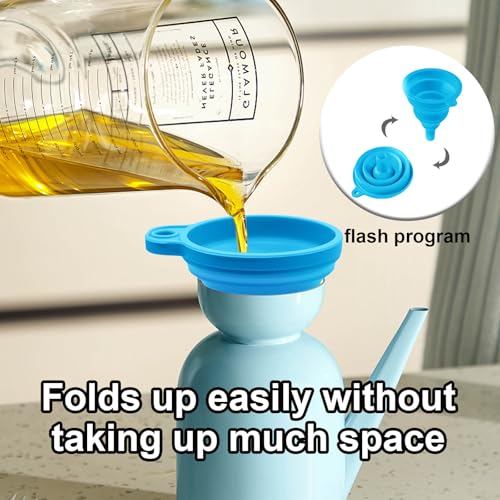3PCS Silicone Collapsible Funnels Set for Kitchen Use Compact and Portable Liquid Transfer Tool, Blue - color: 3 Blue Ones