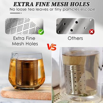 Yoassi Tea Infusers for Loose Tea, Extra Fine Mesh Tea Strainers, 18/8 Stainless Steel Loose Leaf Tea Steeper Tea Diffusers with Extended Chain Hook and Drip Tray 1 Pack - size: Barrel 1 Pack