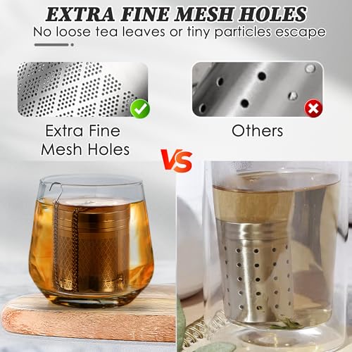 Yoassi Tea Infusers for Loose Tea, 2 Pack Extra Fine Mesh Tea Strainers, 18/8 Stainless Steel Loose Leaf Tea Steeper Tea Diffusers with Extended Chain Hook and Drip Tray - size: Barrel 2 Pack