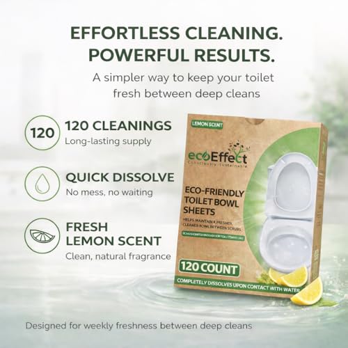 Toilet Bowl Cleaner Sheets | 120 Sheets | Natural | Quick Dissolve | Citrus Scent | Biodegradable | Septic Safe | Eco-Friendly | NO PLASTIC