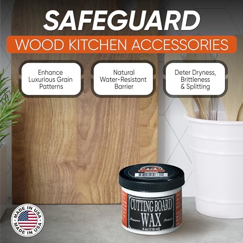 Heritage Products Cutting Board Wax - All Natural Plant Based Wood Wax for Butcher Block Counter, Chopping Block, Charcuterie Board and Tables Protects Against Stains and Odors, Enhances Finish (4 oz)