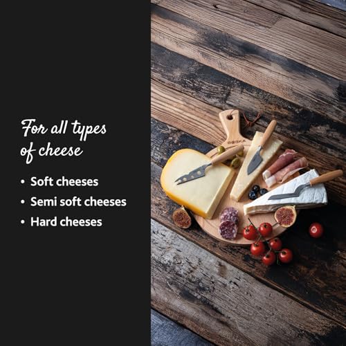 BOSKA Cheese Knife Set Amigo Small - Set of 5 Small Knives for All Cheese Types - Ergonomic Beech Wood Handle - Stainless Steel - Non-stick Thanks to BSF Treatment - style: 3-Piece Stainless steel Knife Set