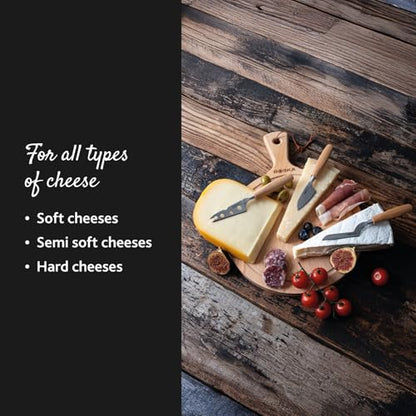 BOSKA Cheese Knife Set Amigo Small - Set of 5 Small Knives for All Cheese Types - Ergonomic Beech Wood Handle - Stainless Steel - Non-stick Thanks to BSF Treatment - style: 3-Piece Stainless steel Knife Set