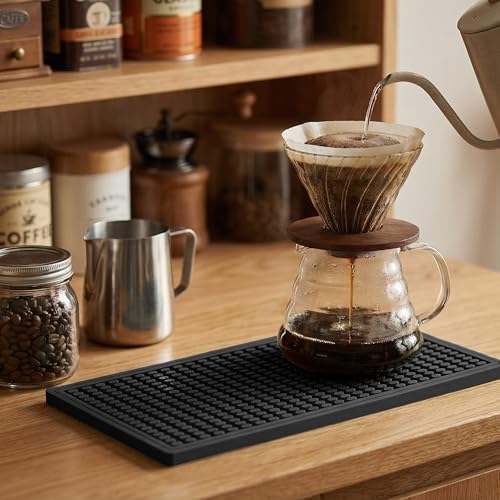 ZJWZLG Bar Mat 5.9"x11.8"(2Pcs) Non-Slip Rubber Bar Mat, Spill Proof & Flat Design,Easy to Clean Textured Surface forHome Bar,Coffee Station, Bartending - Protects Countertops & Glassware (Black). - color: Black-2pcs, size: 6" x 12"