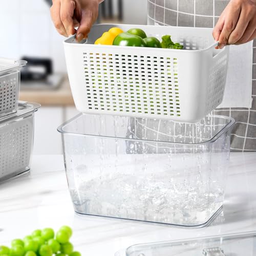 LUXEAR Fresh Container, 3PACK Produce Saver Container BPA Free Fridge Organizer for Vegetable Fruit and Salad Partitioned Food Storage Container with Vents Stay Fresh Containers Not Dishwashers Safe - color: White