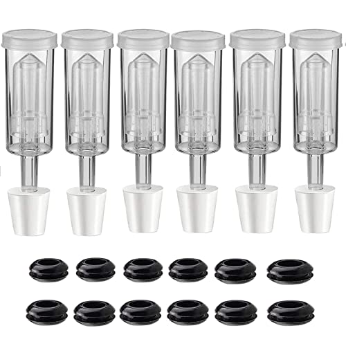 3-Piece Airlock [6 Pack],Fermenting Brewing Airlock Kit with 6PCS #6 Stopper and 12PCS Grommets Fermentation Beer Making Wine Making Kombucha Fits Gallon Jugs - style: 6 Airlock +6 Stoppers+12 Grommets