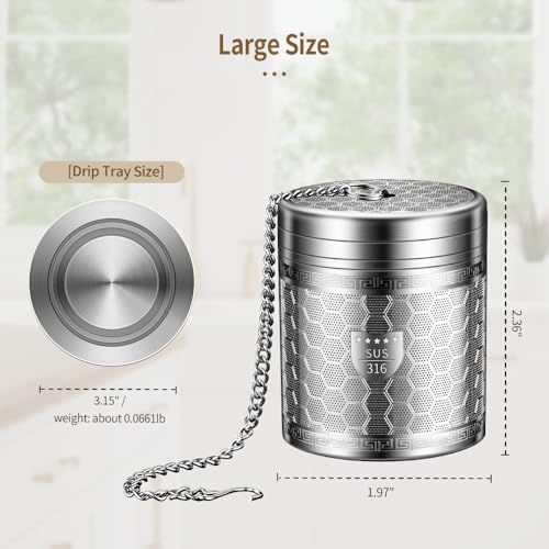 2Pack Tea Infusers for Loose Tea, Extra Fine Mesh 316 Stainless Steel Tea Strainers, Loose Leaf Tea Steeper Tea Diffuser Tea Holder with Extended Chain Hook and Drip Tray (Large + Extra Small) - size: Large + Extra Small