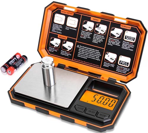 Fuzion Digital Pocket Scale, 200g x 0.01g, 6 Units Conversion Mini Scale with LCD Display, Tare Function for Food, Jewelry, Medicine, Coffee (Battery Included) - color: Orange, size: 200/0.01g