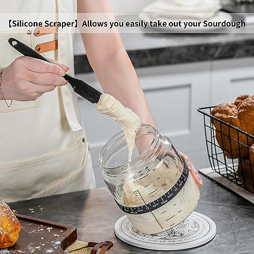 Wissy&Konny Sourdough Starter Jar 2Pack 35OZ with Ounce Scale Line,Date Marked Feeding Band, Thermometer, Sourdough Jar Scraper, Cloth Cover & Wood Lid, Wide Mouth for Sourdough Bread Baking - color: Wood Lids-2 Pack