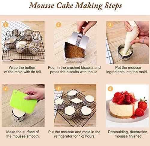 Round Cake Rings Cake Molds Set of 8, Stainless Steel Mousse and Pastry Mini Baking Ring Mold, Food Rings Dessert Rings Set Including 8 Rings & 8 Food Presses,3.15"x1.57" - color: 8 Round