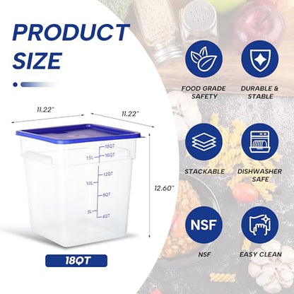 4 Pack 18QT Square Food Storage Containers with Lids | Clear NSF polycarbonate containers with scale, label and measuring cup, stackable for prep, storage, freezer. Dishwasher safe - color: 18Qt
