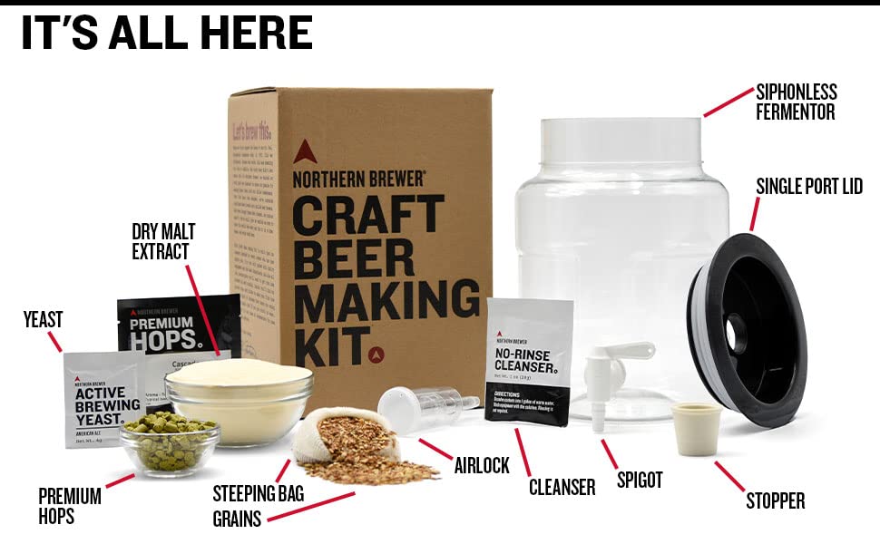 Northern Brewer - Siphonless 1 Gallon Craft Beer Making Starter Kit, Equipment and Beer Recipe Kit (Brown Ale) - color: Brown Ale