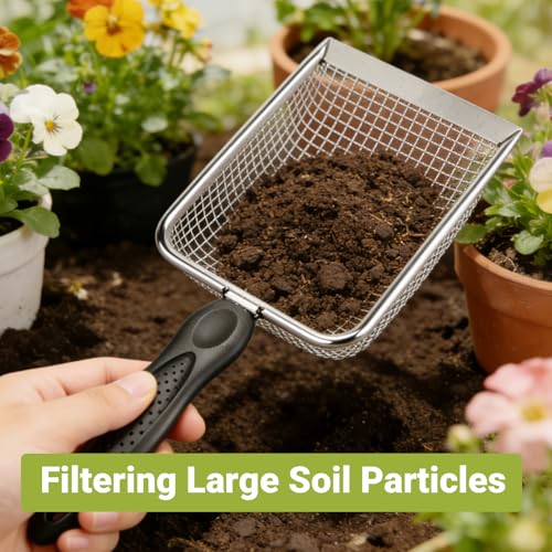2 Pcs Gardening Soil Sifter, Handheld Shovel, Garden Sieve with Handle | 3.8mm and 5mm Mesh, Portable, For Sand Soil Dirt Compost, 2 Set - color: 2 Set