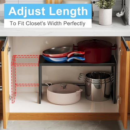 Expandable Metal Storage Shelves, 110LBS Heavy Duty Shelving Units and Storage for Pots Pans Small Appliances, Adjustable Metal Storage Shelf Organizer Rack for Kitchen Cabinets Closet Pantry Garage - size: 1 Tier：11.8"D x 28.9"W x 16.3"H