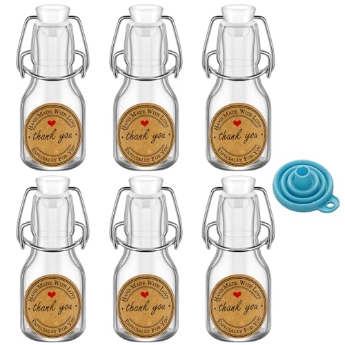 6Pcs White Lid 2 oz Mini Swing Top Glass Bottles, 60ML Mini Storage Bottles, with Lids Kraft Decoration,Small Glass Bottles,for Wedding Themed Party Favors (6)