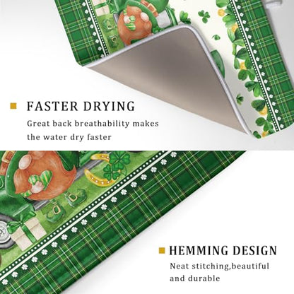 Shamrock Truck Dish Drying Mat Buffalo Check Dish Drainer Mat 18x24 inch Reversible Microfiber Quick Dry Rack Pad for Kitchen Counter Sink - color: Shamrock Truck Plaid, size: 18" x 18"