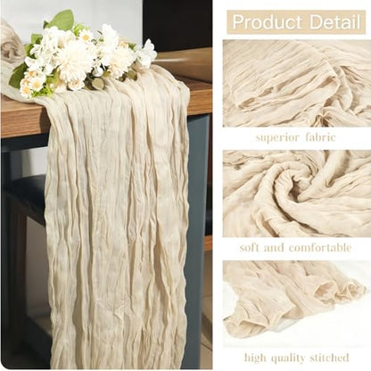 16 Pack Beige Cheesecloth Table Runner 35x120 Inch Boho Gauze Cheese Cloth Table Runners, 10 FT Long Rustic Sheer Table Runners for Wedding Bridal Baby Shower Birthday Party Table Decorations - style: Beige
