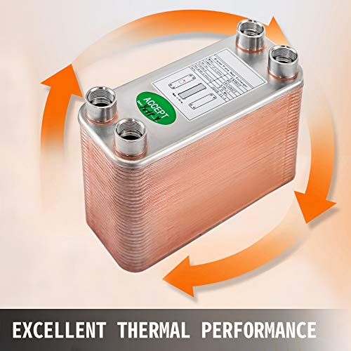 BestEquip Heat Exchanger 3"x7.5" 60 Plates Brazed Plate Heat Exchanger 316L 1/2" BSP FPT Heat Exchanger EATB12 Beer Wort Chiller for Hydronic Heating - size: 60