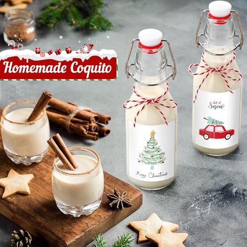 Havawish 16 Pcs Merry Christmas 8 oz Coquito Swing Top Glass Bottles with Airtight Cap Lids Labels Clear Flip Top Bottles with Stoppers for Homemade Christmas Home Brewing Beer Beverages(Cute) - style: Cute