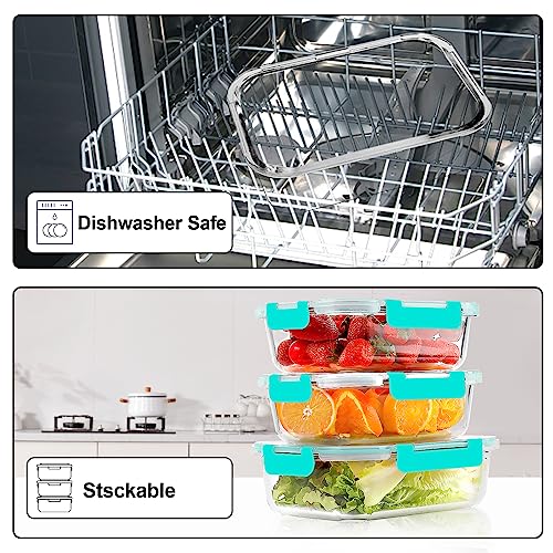 VERONES 10Pack Glass Meal Prep Containers, Airtight Glass Lunch Containers,Stackable Glass Food Storage Containers Set with Lids,Exclusive of BPA, for Microwave,Oven, Freezer&Dishwasher Friendly,Green - color: Green