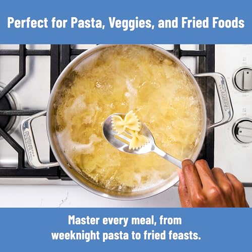 Misen Slotted Chef Spoon – Stainless Steel Draining and Serving Spoon for Pasta Vegetables Poached Eggs Fried Foods Meatballs Braises and Everyday Cooking and Kitchen Prep - style: Slotted Spoon