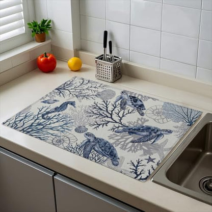 Absorbent Kitchen Dish Drying Mat Quick Dry Heat Resistant Hide Stain for Glasses Coffee Espresso Machines Pots Pans and Dish Racks,18" x 24" Sea Turtle Ocean Blue Pattern - color: Sea Turtle Ocean Blue