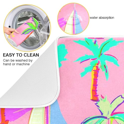 Sailboat Palm Trees Dish Drying Mat for Kitchen Counter Super Absorbent Draining Mat with Non-slip Backed Waterproof Sink Mats for Draining Racks Countertops Sinks Dish Bottles Cups Bowl