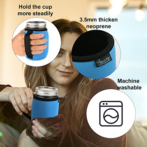 Beautyflier 16oz Regular Mouth Mason Jars Neoprene Sleeve, Mason Jars Drinking Glasses Neoprene Cover, Wide Mouth Pint 16-Ounce Glass Mason Jar Insulators with Handle, Sleeve Only - color: 16OZ, 3COLOR